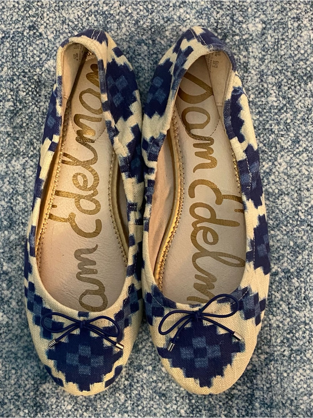 Sam Edelman Navy and Cream Geometric Ballet Flats - Picture 2 of 6